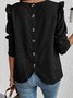 Crew Neck Long Sleeve Plain Buckle Regular Loose Blouse For Women