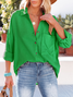 Shirt Collar Long Sleeve Plain Regular Loose Shirt For Women