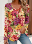 Casual Floral V Neck Long Sleeve T-shirt