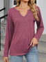 Casual Plain V Neck Long Sleeve T-shirt