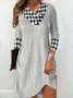 Women Plaid Asymmetrical Long Sleeve Comfy Casual Buckle Maxi Dress