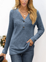 Casual Plain V Neck Long Sleeve T-shirt