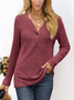 Casual Plain V Neck Long Sleeve T-shirt