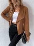 Women's Plain Faux Suede Jacket Zipper Open Front Cropped Coat