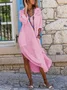 Women Plain Long Sleeve Comfy Casual Buckle Maxi Dress