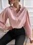 V Neck Long Sleeve Plain Lace Regular Regular Fit Blouse For Women