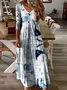 Women Floral Print Long Sleeve Comfy Casual Buckle Maxi Dress