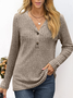 Casual Plain V Neck Long Sleeve T-shirt