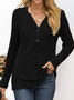 Casual Plain V Neck Long Sleeve T-shirt