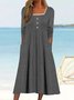 Women Plain Square Neck Long Sleeve Comfy Casual Buckle Maxi Dress