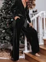 Women Long Sleeve V Neck Regular Fit Ankle Pants Daily Casual Plain Natural Jumpsuit