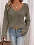 Casual Plain V Neck Long Sleeve T-shirt