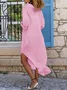 Women Plain Long Sleeve Comfy Casual Buckle Maxi Dress