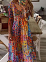 Women Floral Print Long Sleeve Comfy Casual Buckle Maxi Dress