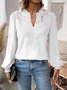 V Neck Long Sleeve Plain Lace Regular Regular Fit Blouse For Women