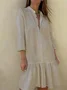 Women Striped V Neck Three Quarter Sleeve Comfy Casual Buckle Maxi Dress