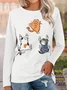 Casual Animal Crew Neck Long Sleeve T-shirt