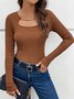 Crew Neck Long Sleeve Plain Chain Regular Regular Fit Blouse For Women