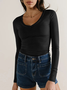 V Neck Long Sleeve Plain Chain Regular Regular Fit Blouse For Women