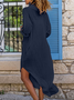 Women Plain Long Sleeve Comfy Casual Buckle Maxi Dress