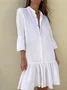 Women Striped V Neck Three Quarter Sleeve Comfy Casual Buckle Maxi Dress