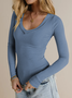 V Neck Long Sleeve Plain Chain Regular Regular Fit Blouse For Women