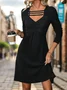 Women Plain V Neck Long Sleeve Comfy Casual Buckle Mini Dress