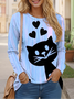 Casual Cat Crew Neck Long Sleeve T-shirt