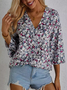 V Neck Long Sleeve Floral Chain Regular Regular Fit Blouse For Women