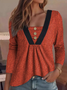 V Neck Long Sleeve Plain Chain Regular Regular Fit Blouse For Women