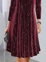 Women Geometric V Neck Long Sleeve Comfy Casual Buckle Maxi Dress