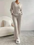 Women Plain Crew Neck Long Sleeve Comfy Casual Top With Pants Two-Piece Set