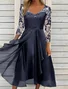 Women Plaid V Neck Long Sleeve Comfy Casual Lace Maxi Dress