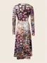 Women Ethnic V Neck Long Sleeve Comfy Casual Maxi Dress