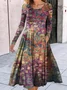 Women Ethnic V Neck Long Sleeve Comfy Casual Maxi Dress