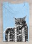 Casual Cat Crew Neck Short Sleeve T-shirt