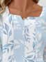 Notched Three Quarter Sleeve Floral Regular Loose Blouse For Women