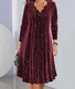 Women Geometric V Neck Long Sleeve Comfy Casual Buckle Maxi Dress