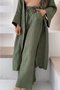 Women Plain Crew Neck Long Sleeve Comfy Casual Coat With Pants Two-Piece Set