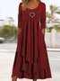 Women Geometric Crew Neck Long Sleeve Comfy Casual Buckle Maxi Dress