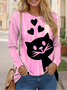 Casual Cat Crew Neck Long Sleeve T-shirt