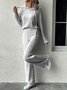 Women Plain Crew Neck Long Sleeve Comfy Casual Top With Pants Two-Piece Set