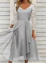 Women Plaid V Neck Long Sleeve Comfy Casual Lace Maxi Dress