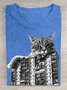 Casual Cat Crew Neck Short Sleeve T-shirt