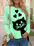 Casual Cat Crew Neck Long Sleeve T-shirt