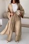 Women Plain Crew Neck Long Sleeve Comfy Casual Coat With Pants Two-Piece Set