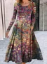 Women Ethnic V Neck Long Sleeve Comfy Casual Maxi Dress