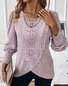 Women Casual Crew Neck Long Sleeve Plain Lace Blouse