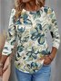 Casual Floral Crew Neck Three Quarter Sleeve T-shirt