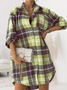 Women Plaid Shirt Collar Long Sleeve Comfy Casual Mini Dress